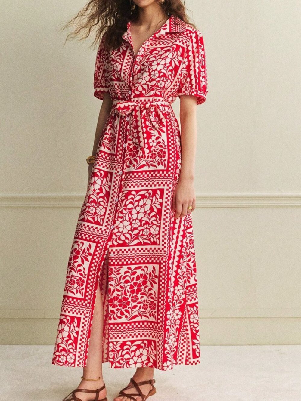Red Boho Women's Floral Print Maxi Dress - Picture 3 of 6